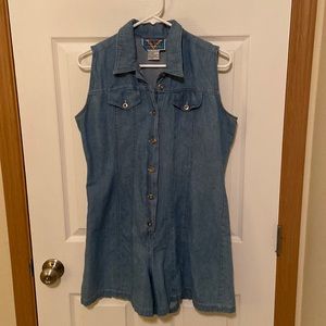 Vintage romper jumper denim jean size L Great Gear Clothing Co.